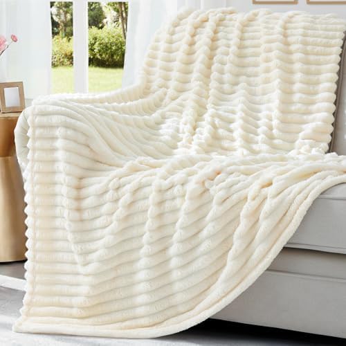 decorUhome Cream White Fleece Throw Blanket 50x60 Inches