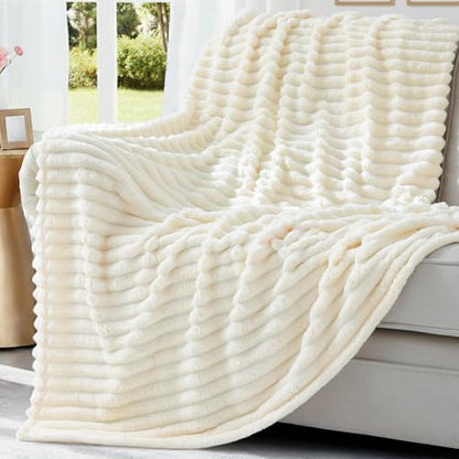 decorUhome Cream White Fleece Throw Blanket 50x60 Inches