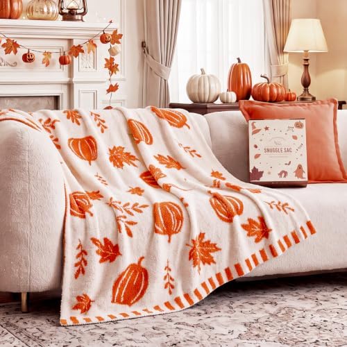 Snuggle Sac Halloween Throw Blanket, Fall Harvest Reversible Orange