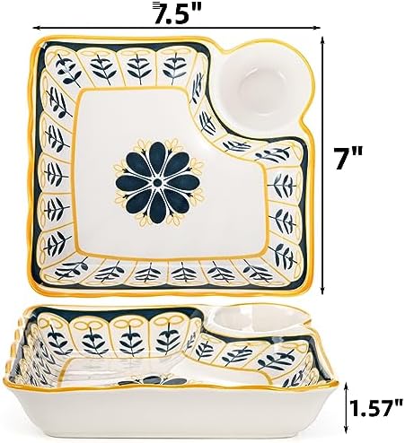 Noamus 4 Pack Dumpling Plate with Dipping Saucer, 7.5" Ceramic