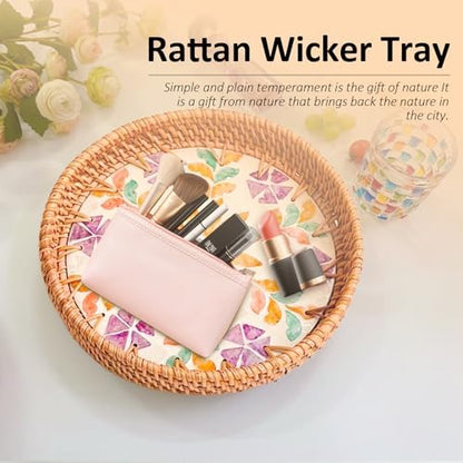 Joyeee 3 Pack Round Woven Tray, Large Medium Small Stackable Rattan