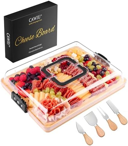 CAWIU Portable Charcuterie Board with Lid, Travel Cheese Board & Snack