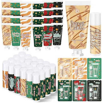 Loopeer 48pcs/24sets Christmas Hand Cream and Lip Balm Gifts for Women