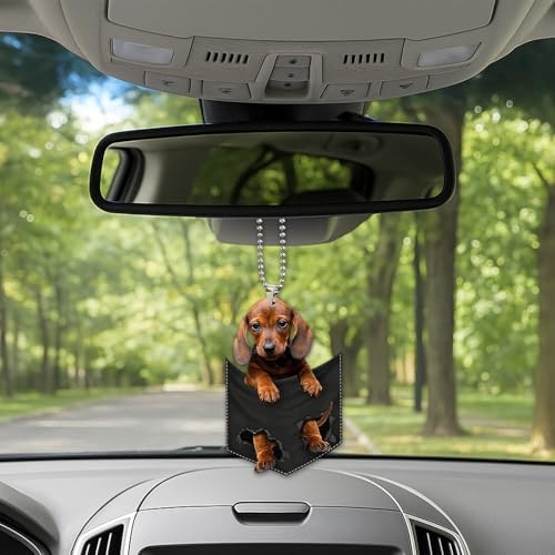 Dachshund Car Rearview Mirror Charm, Cute Pendant for Women