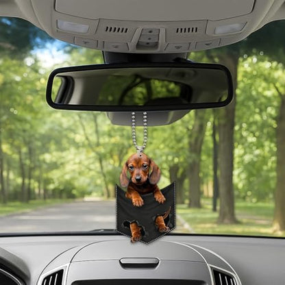 Dachshund Car Rearview Mirror Charm, Cute Pendant for Women