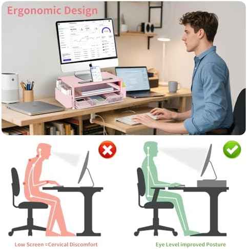 AUPSEN Pink Desk Organizers and Accessories, 2-Tier Wood Computer