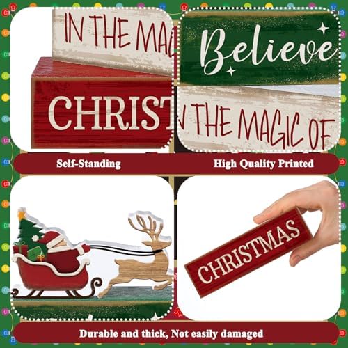 Lineshading 4 Pcs Christmas Table Decorations Wooden Stacked Block
