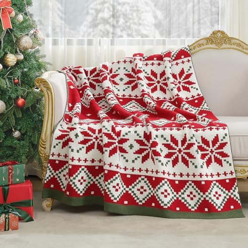 Amélie Home Christmas Knit Throw for Couch, Reversible Soft Cozy