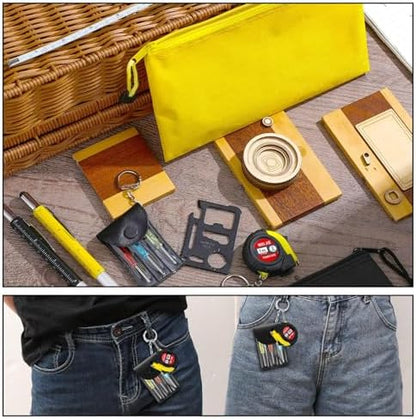 Lasnten 50 Pcs Mini Tape Screwdriver Keychain Set Bulk, Black+Yellow