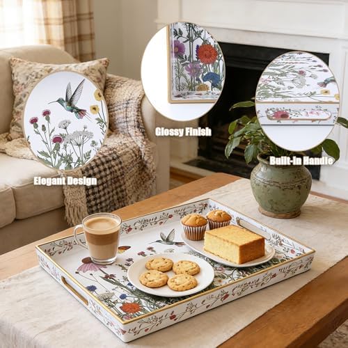 Serving Tray with Handles, Rectangular Plastic Tray 15.75x11.81 Inch