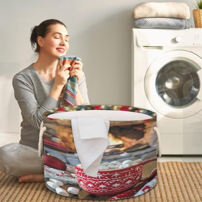 Christmas Red Mug Chocolate Large Round Storage Basket, Collapsible