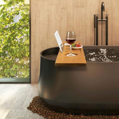 VaeFae Teak Wood Bathtub Tray Table with Wine and iPad Holder