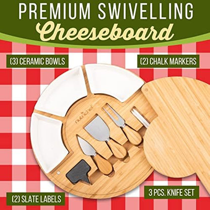 NutriChef Bamboo Natural Cheese Board Set with Bonus Condiment
