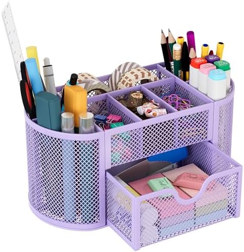 EasyPAG Mesh Pen Holder Desk Organizer with Drawer Stationery Supplies