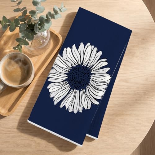 4 Pcs Blue Flower Artistic Kitchen Towels, Blue Flower Absorbent Hand