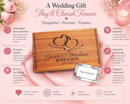 Personalized Wedding Gifts for Couple, Two Hearts Cutting Board Wood