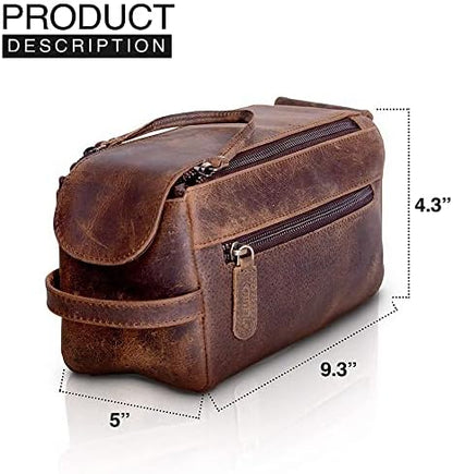 KomalC Buffalo Leather Toiletry Bag for Men & Women, Travel Pouch