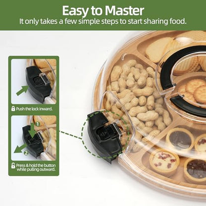 Charcuterie Board with Lid, Bamboo 6‐Compartment Portable Serving
