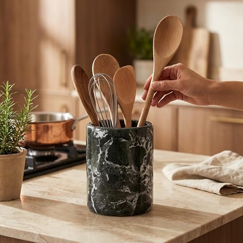 Radicaln Marble Utensil Holder Kitchen Counter, 6.5 Inch Spoon Crock