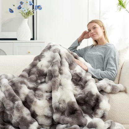 Cozy Bliss Faux Fur Throw Blanket for Couch, Fuzzy Soft Plush Thick