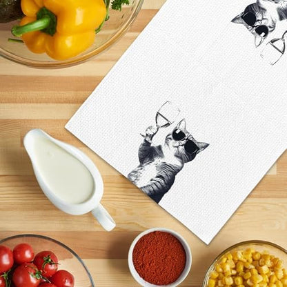 Funny Cat Wine Kitchen Towels, Gifts for Dog Wine Lovers, Bar