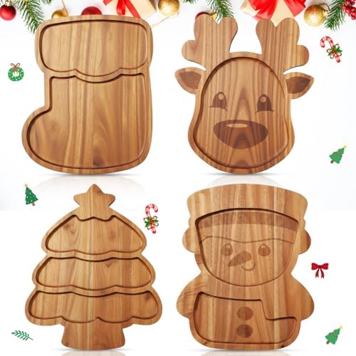 Bokon 4 Pcs Christmas Charcuterie Board, 12"x10", Snowman, Acacia Wood