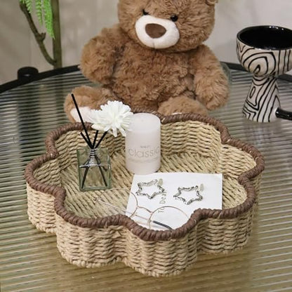 GYASVWU Paper Rope Scalloped Tray, Wicker Trays for Decor, 11.81"W×