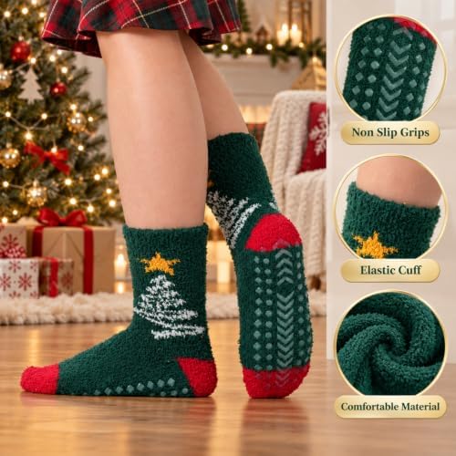 floconssy Fuzzy Socks with Grips for Women, Fall Cozy Fluffy Slipper