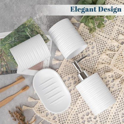 Plastic Bathroom Accessories Set 4Pcs, White Bathroom Accessory Set