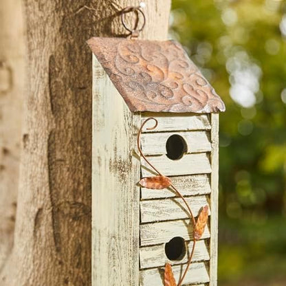 Glitzhome 18" H Hanging Birdhouse Washed White Distressed Solid Wood