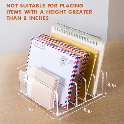 BEYGORM Acrylic Mail Holder, 5 Compartments Multifunction Desk
