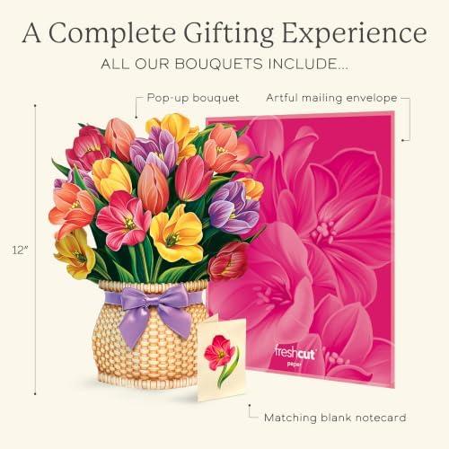 Freshcut Paper Festive Tulips 12" Life-Sized 3D Pop Up Card