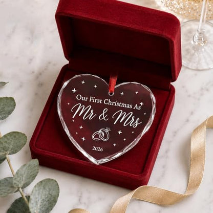 Our First Christmas as Mr & Mrs Ornament 2026, Heart Glass Christmas