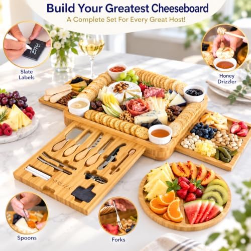 Charcuterie Boards Set – Large Bamboo Cheese Board & Platter with