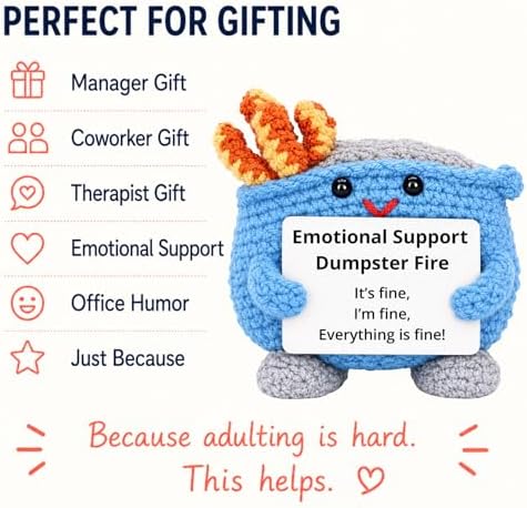 Emotional Support Dumpster Fire Crochet, Handmade Positive Support