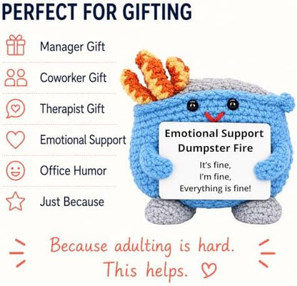 Emotional Support Dumpster Fire Crochet, Handmade Positive Support