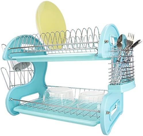 2 Tier Dish Drainer, by Home Basics (Turquoise) Dish Rack for Kitchen