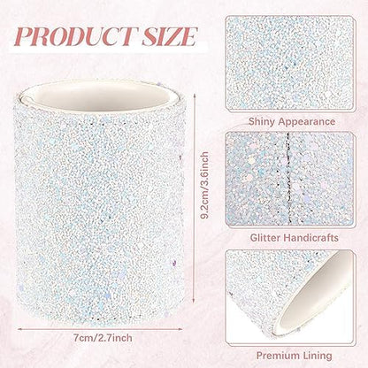 Sabary 8 Pcs White Diamond Pens with Glitter Desk Pen Holder for Women
