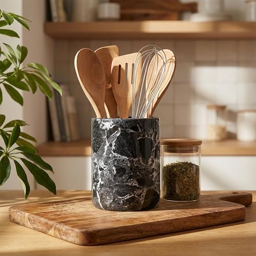Radicaln Marble Utensil Holder Kitchen Counter, 6.5 Inch Spoon Crock
