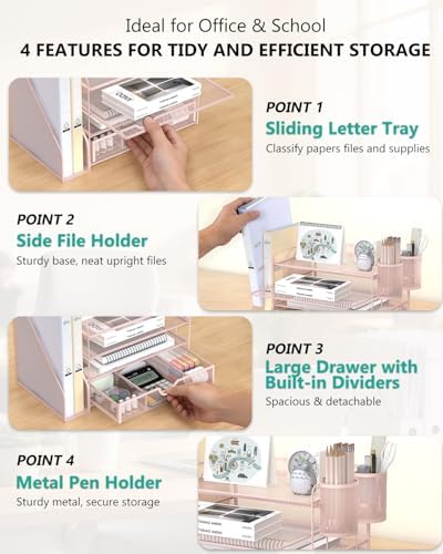 WALI Desk File Organizer, 4 Tier Desktop Paper Letter Tray Organizer