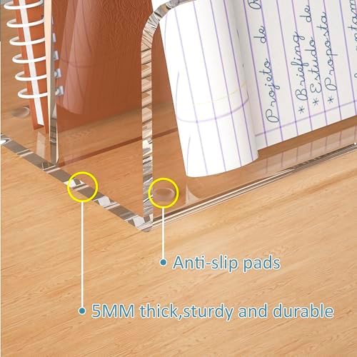 Sezanrpt Acrylic File Holder 2 Compartment, Clear Desk File Organizer