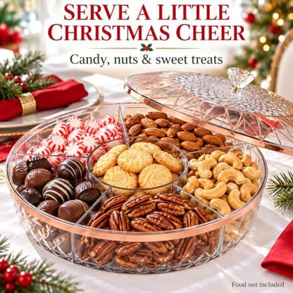 Clear Divided Candy and Snack Serving Tray with Lid, 6 Compartments