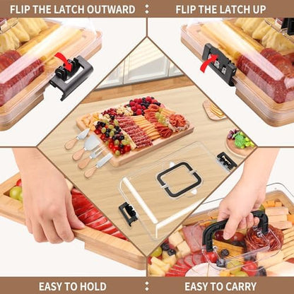 CAWIU Portable Charcuterie Board with Lid, Travel Cheese Board & Snack
