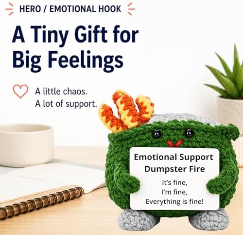 Emotional Support Dumpster Fire Crochet Plush, Funny Stress Relief