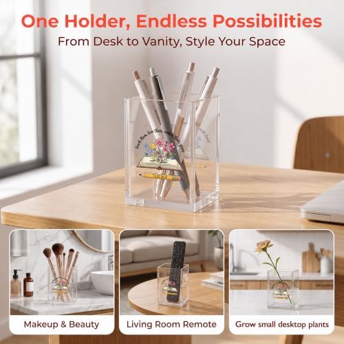 Book Floral Acrylic Cosmetic Pen Holder, Teacher Appreciation