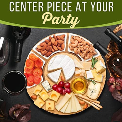NutriChef Bamboo Natural Cheese Board Set with Bonus Condiment