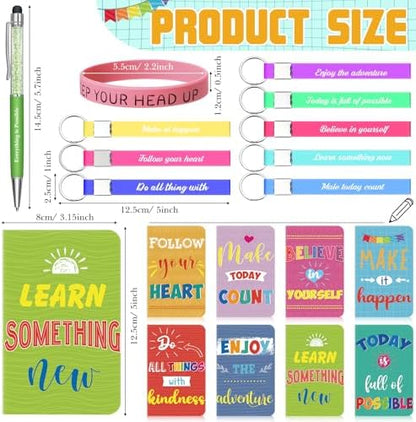 64 Pcs Inspirational Gift Bulk Notebook Pen Bracelet Keychain