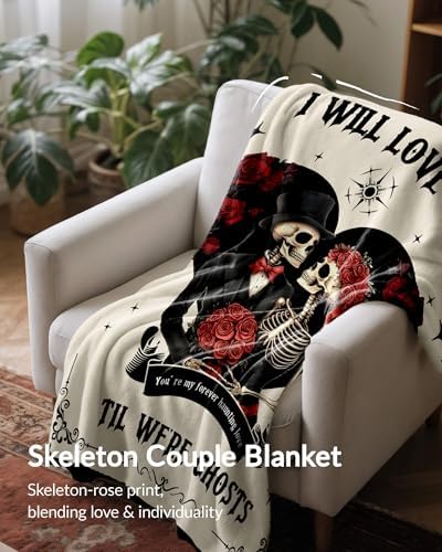Moyel Gothic Skeleton Ghost Throw Blanket for Couples Halloween Gifts