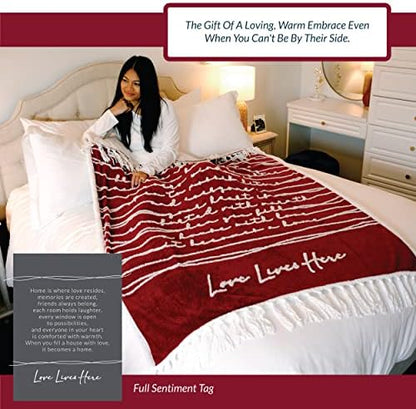 Pavilion Gift Company - Love Lives Here 50" x 60" Luxury Sherpa Tassel