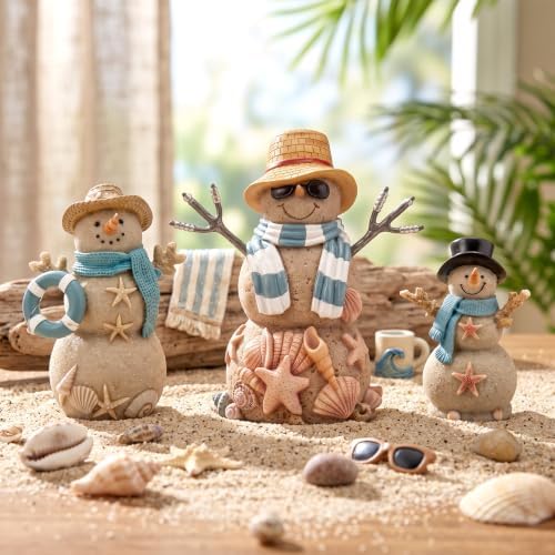 Suzile 3 Pcs Christmas Coastal Snowman Decoration Wooden Indoor Decor